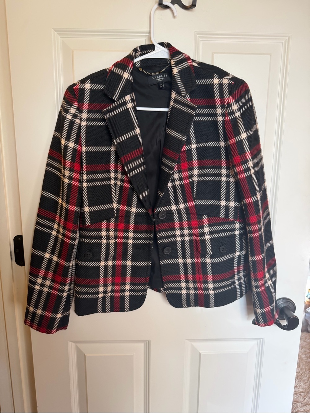 Talbots Black Plaid Blazer with Red & Cream Windowpane